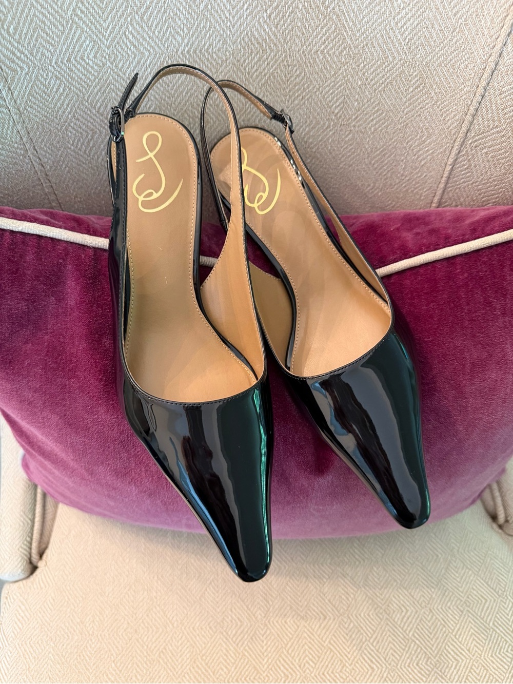 Sam Edelman Black Patent Pointed Slingback Mules